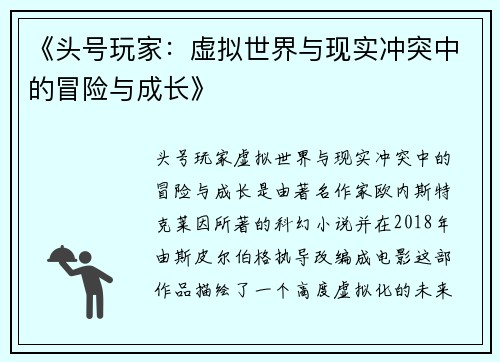 《头号玩家：虚拟世界与现实冲突中的冒险与成长》